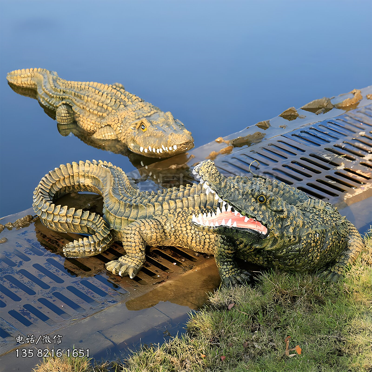 玻璃鋼彩繪鱷魚雕塑