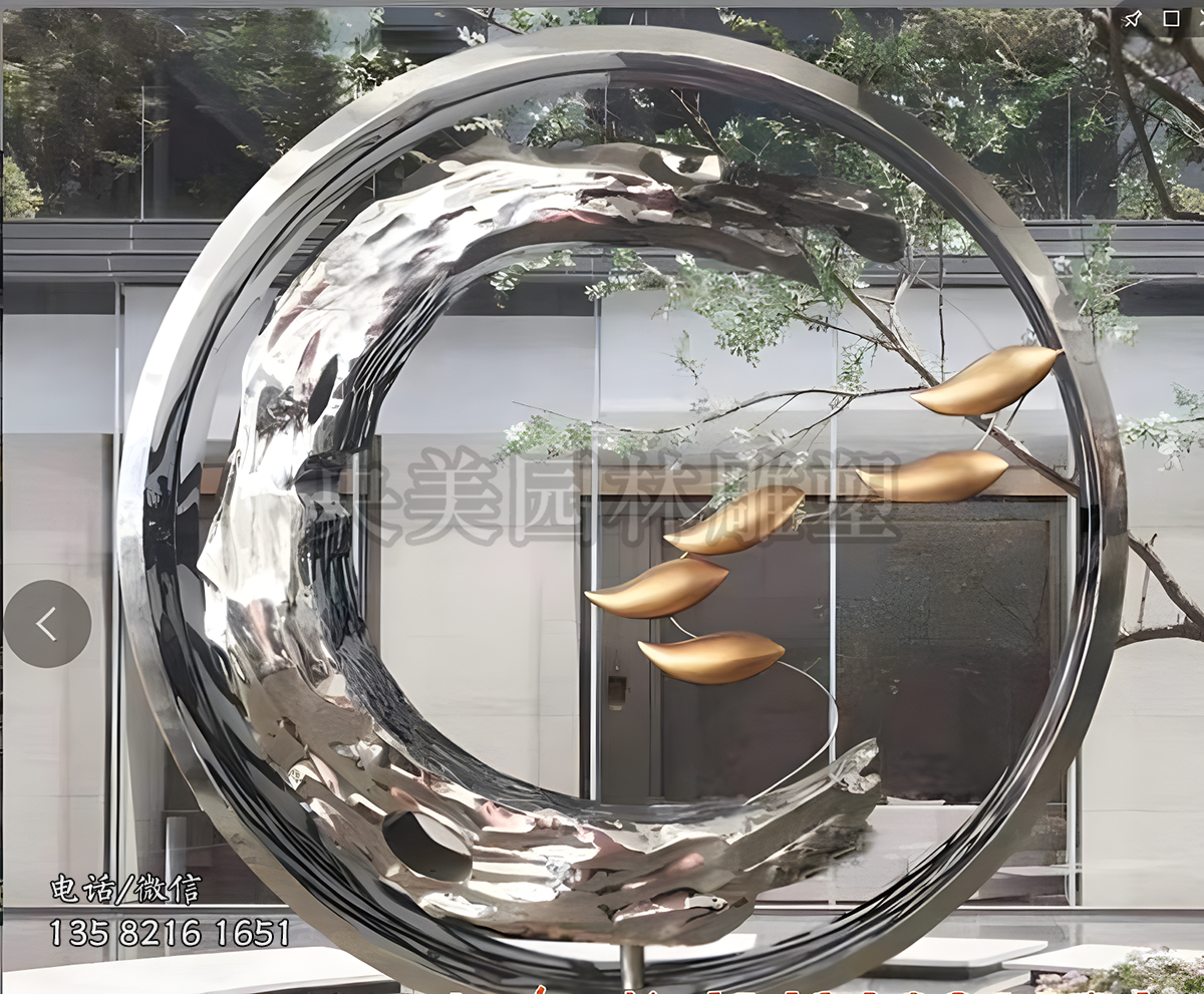 不銹鋼魚(yú)群水浪圓環(huán)景觀雕塑