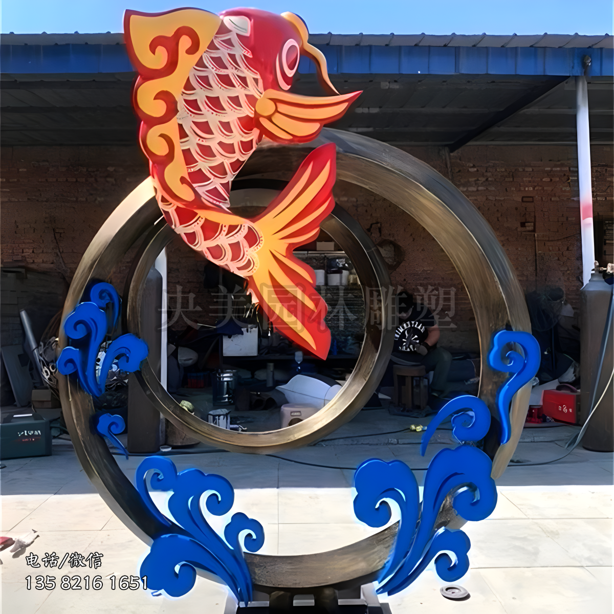 不銹鋼抽象鯉魚躍龍門雕塑