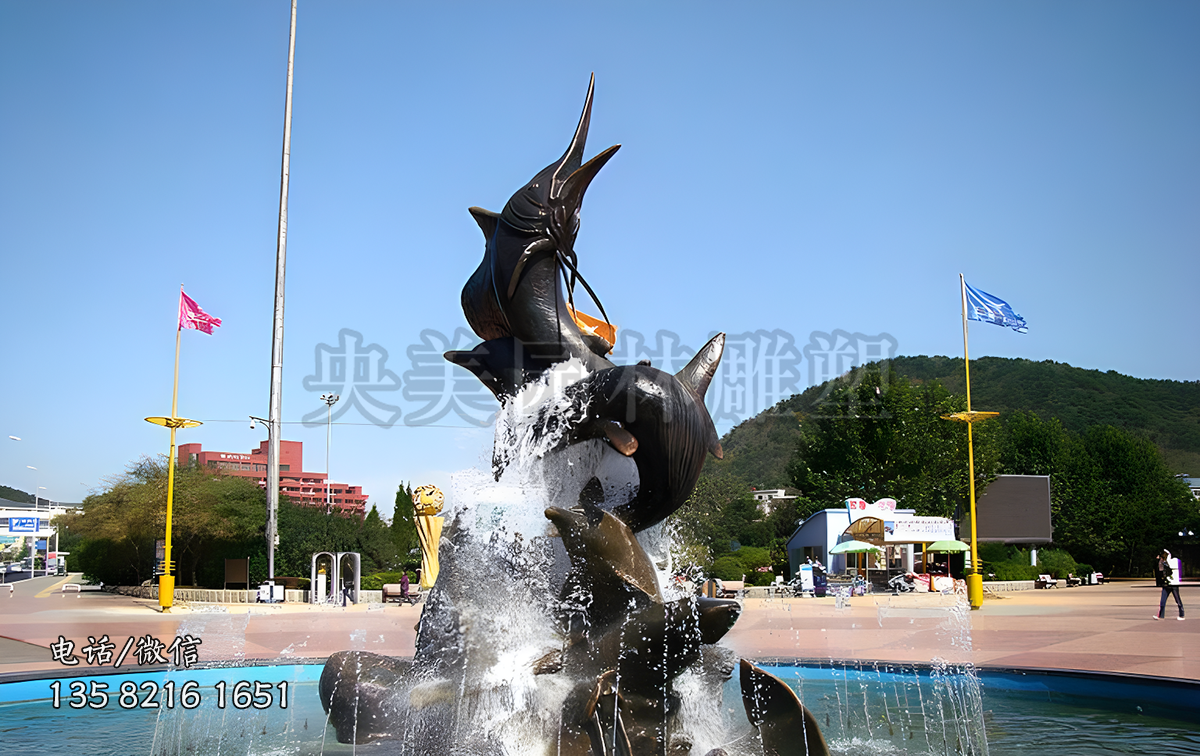 噴泉裝飾動(dòng)物，沖浪魚躍海豚雕塑