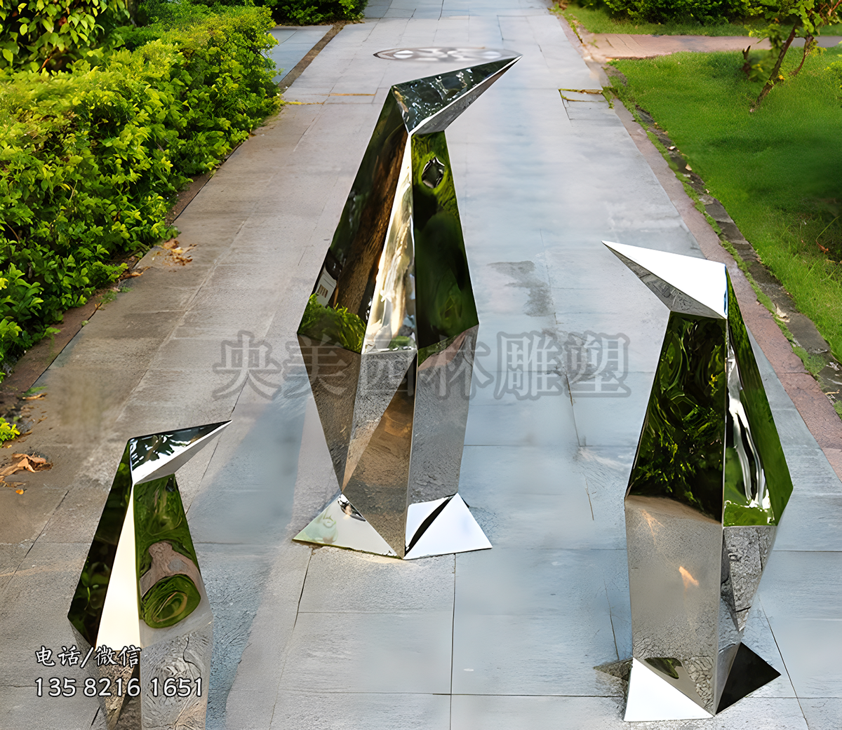 幾何塊面抽象企鵝雕塑擺件