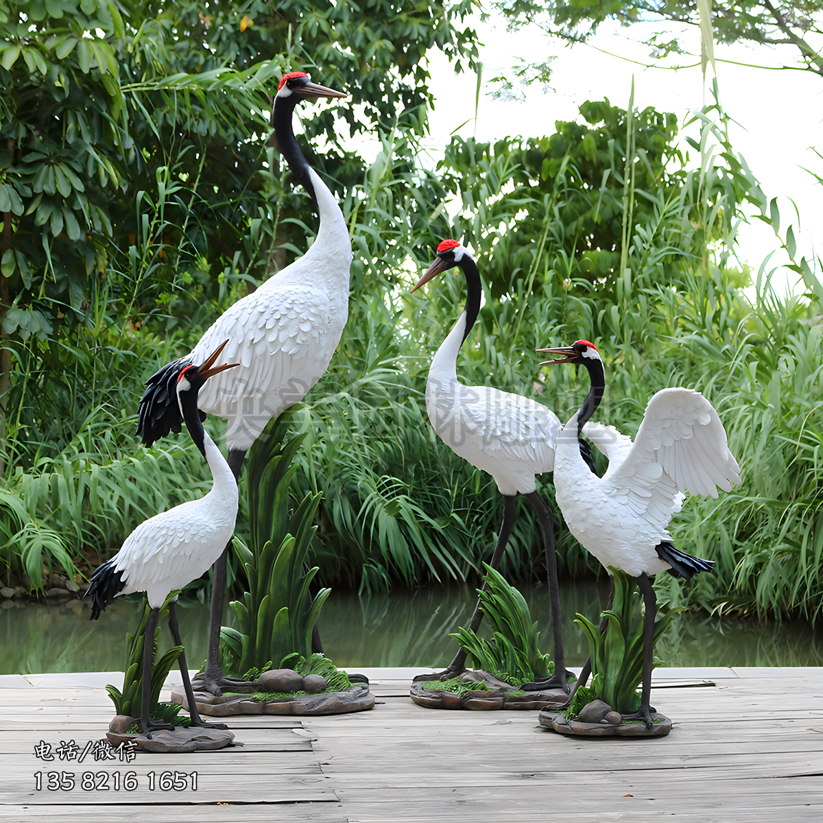 玻璃鋼彩繪仙鶴仿真雕塑