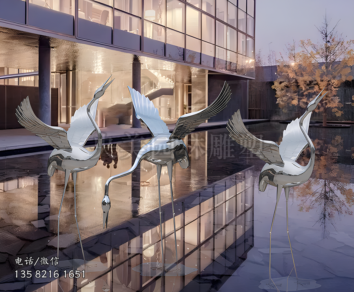 不銹鋼鏡面仙鶴雕塑擺件