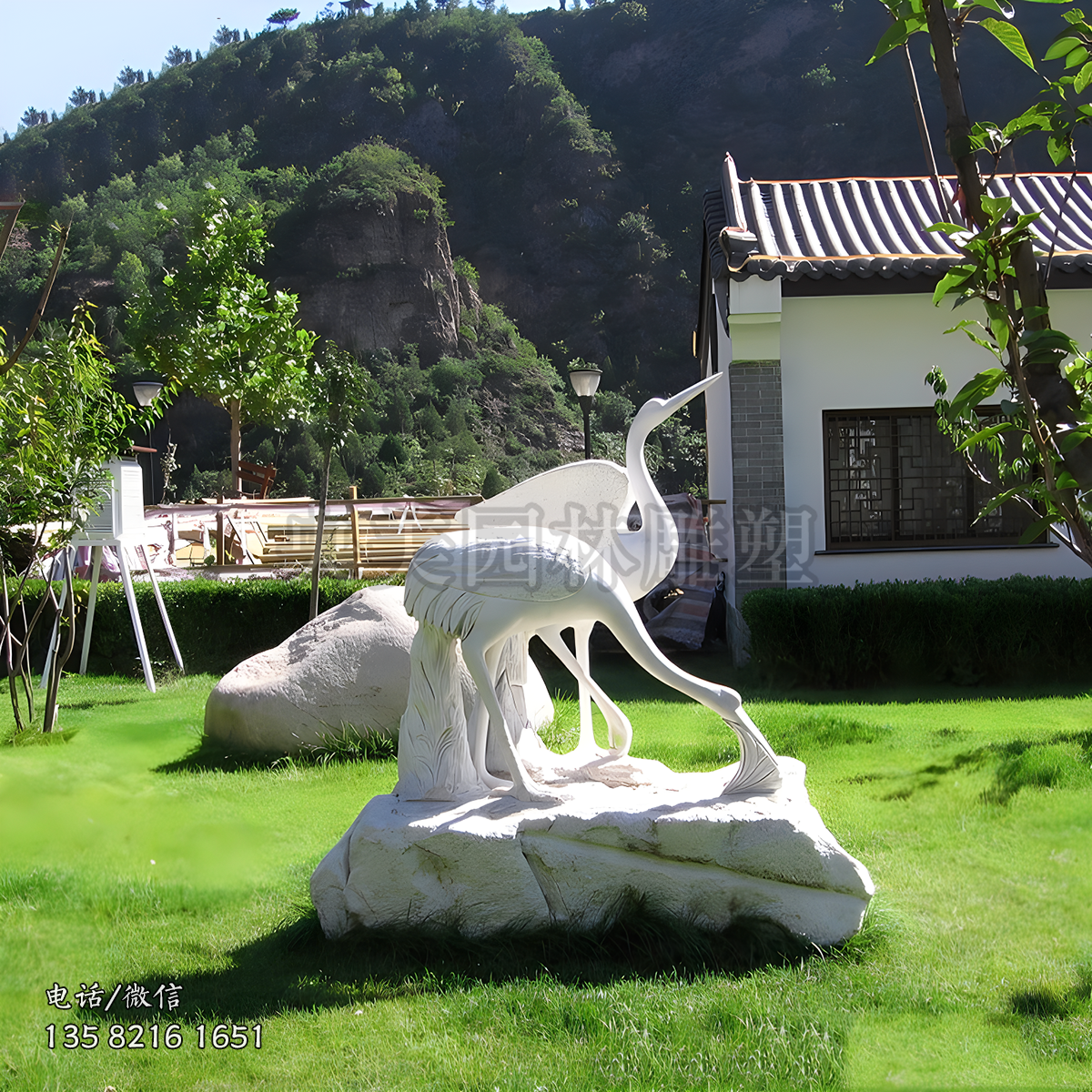 漢白玉石雕仙鶴景觀雕塑