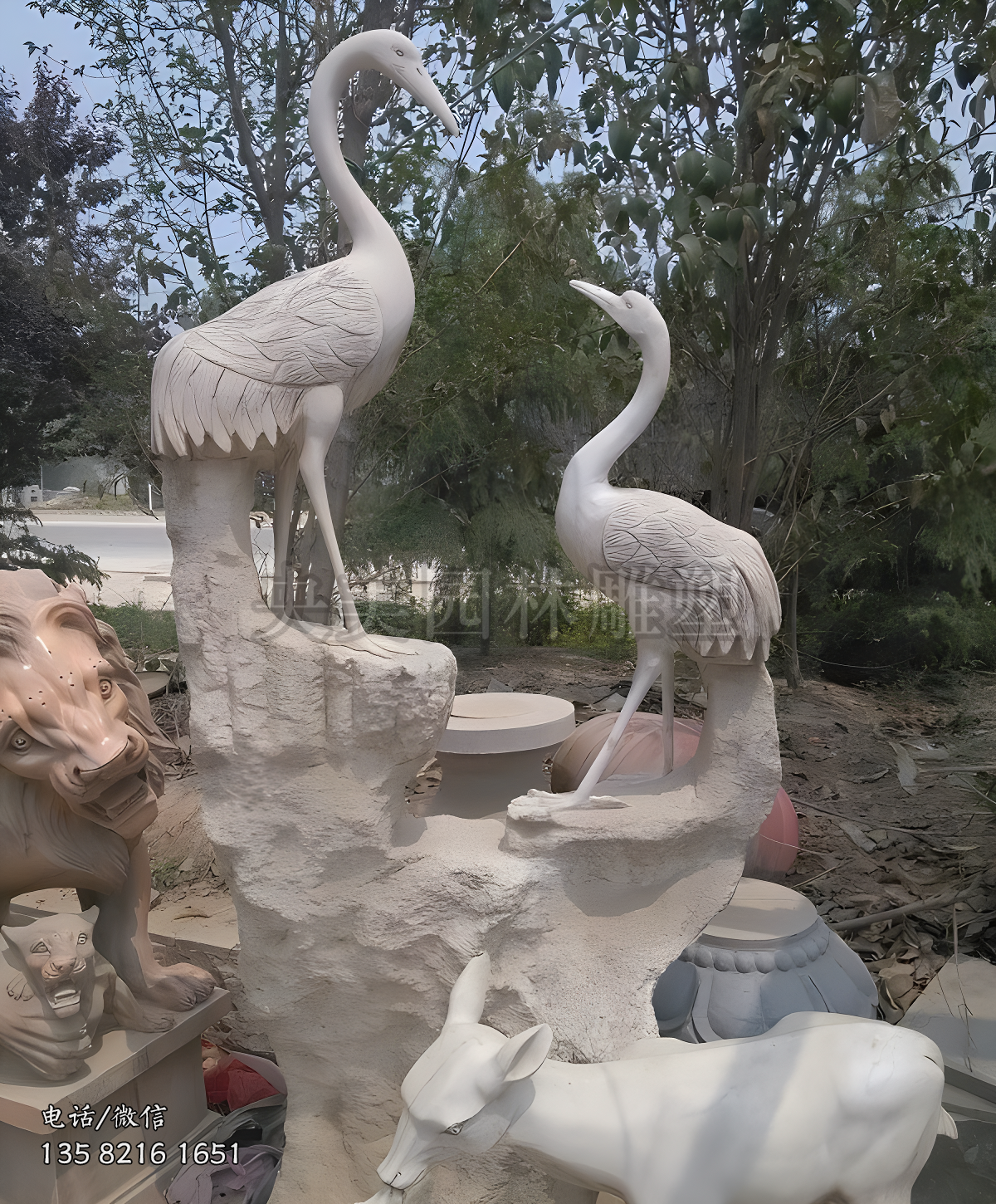 漢白玉石雕仙鶴景觀雕塑