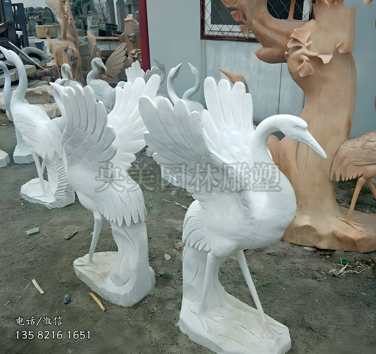 漢白玉石雕仙鶴雕塑