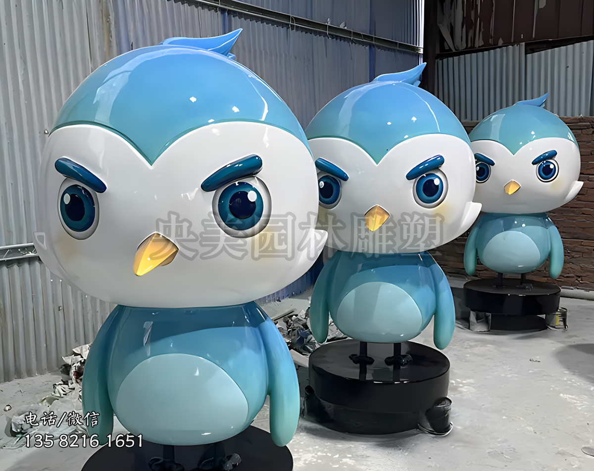 藍色卡通小雞雕塑擺件