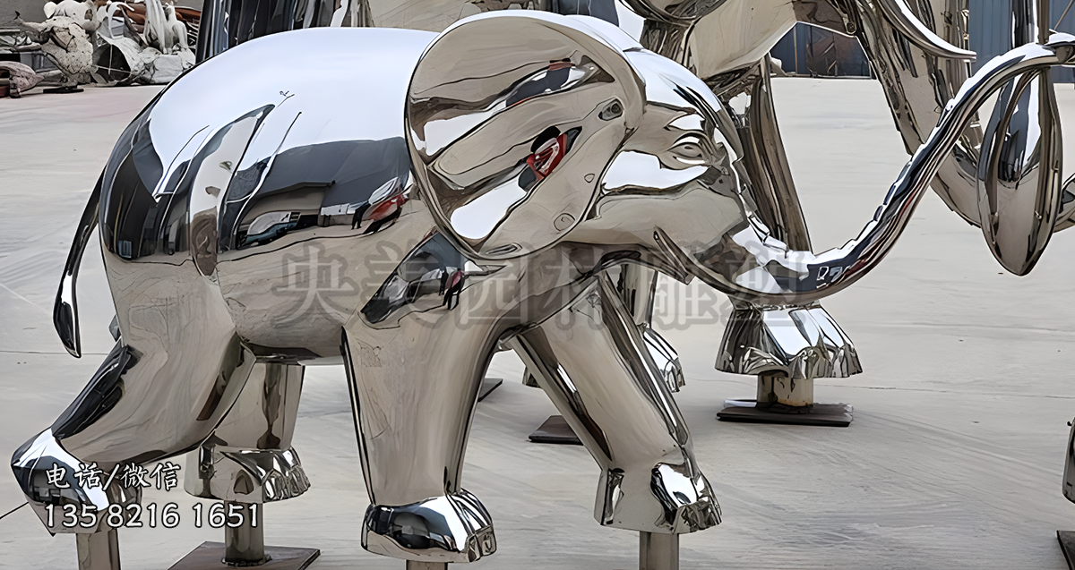 鏡面大象不銹鋼雕塑