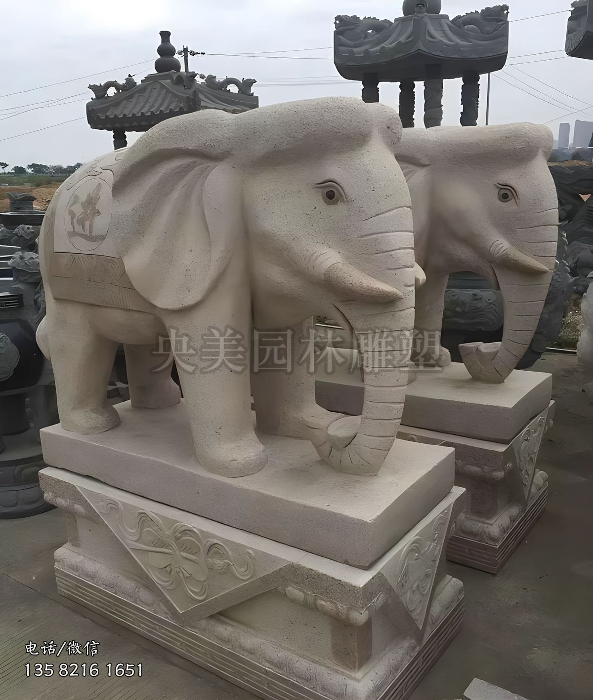 招財(cái)進(jìn)寶花崗巖大象石雕