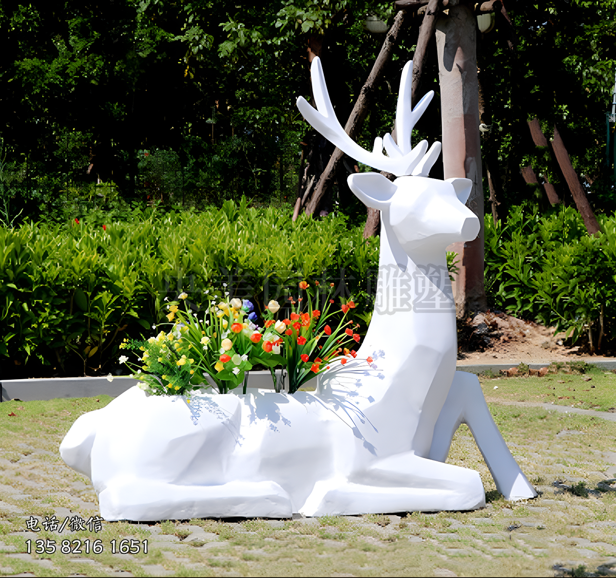 創(chuàng)意梅花鹿造型花盆雕塑擺件