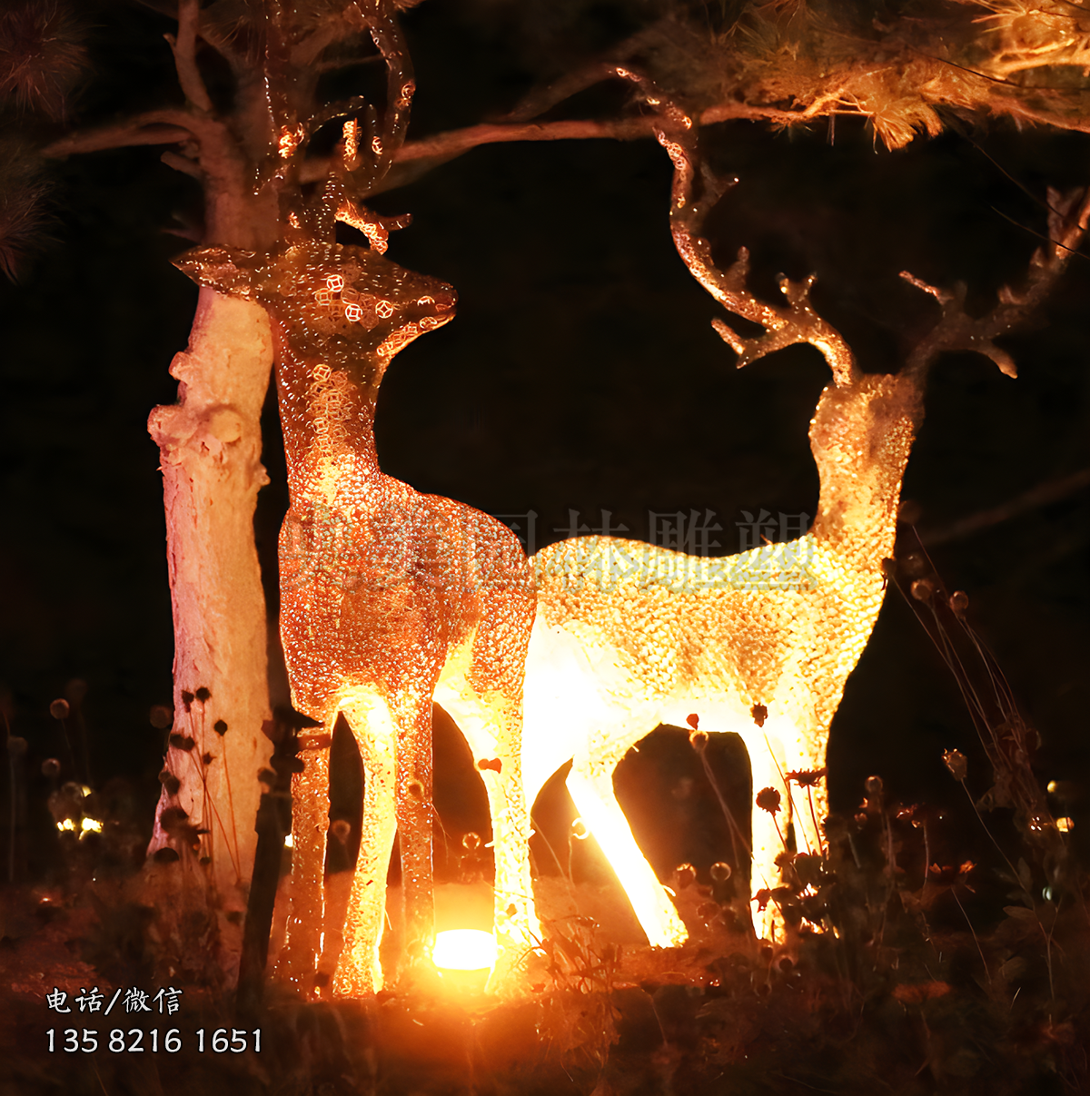 不銹鋼花紋鏤空透光梅花鹿雕塑