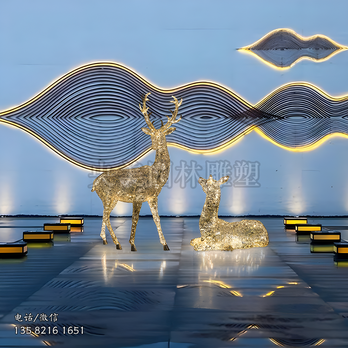 不銹鋼發(fā)光梅花鹿雕塑擺件