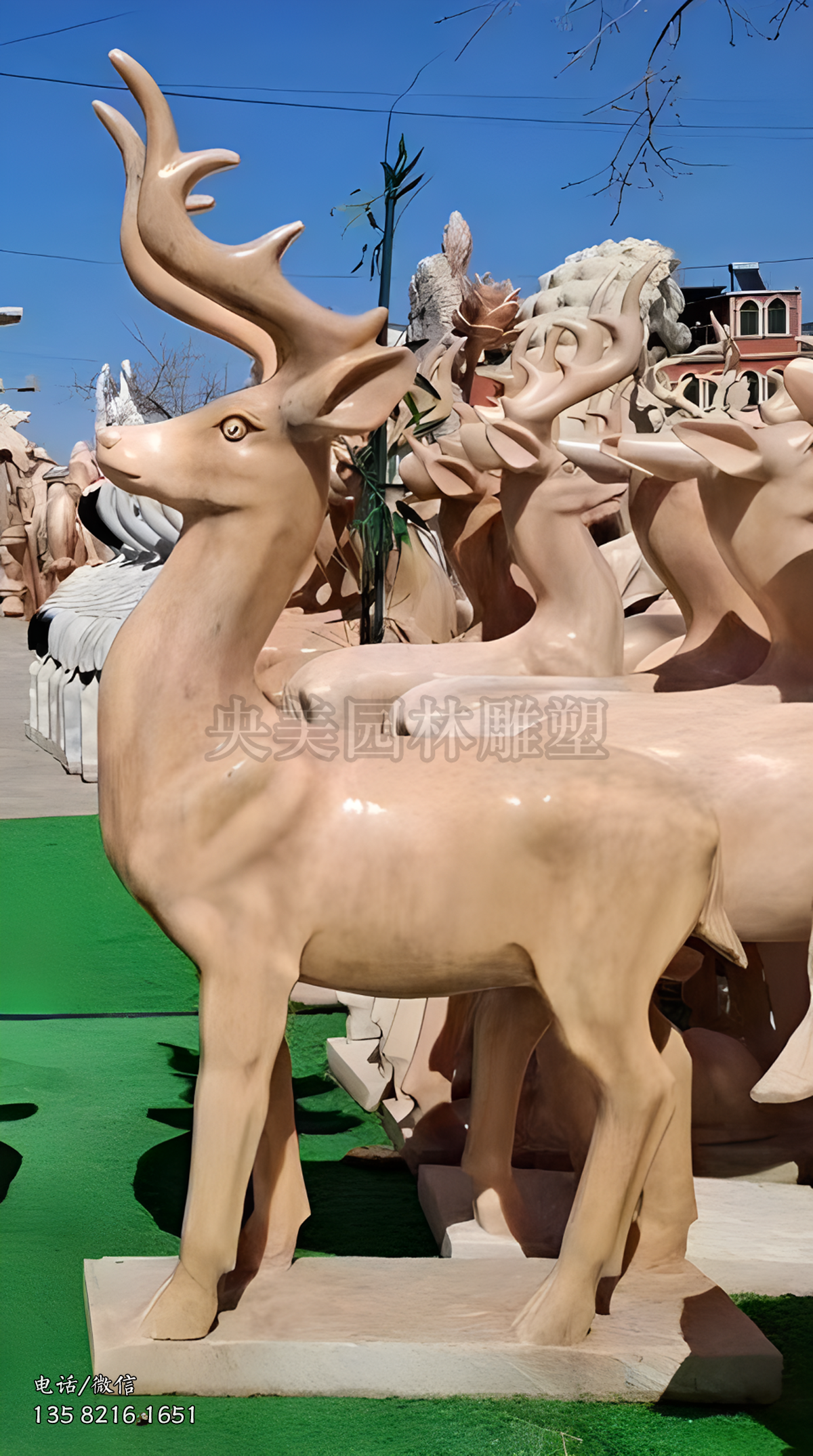 大理石石雕梅花鹿雕塑