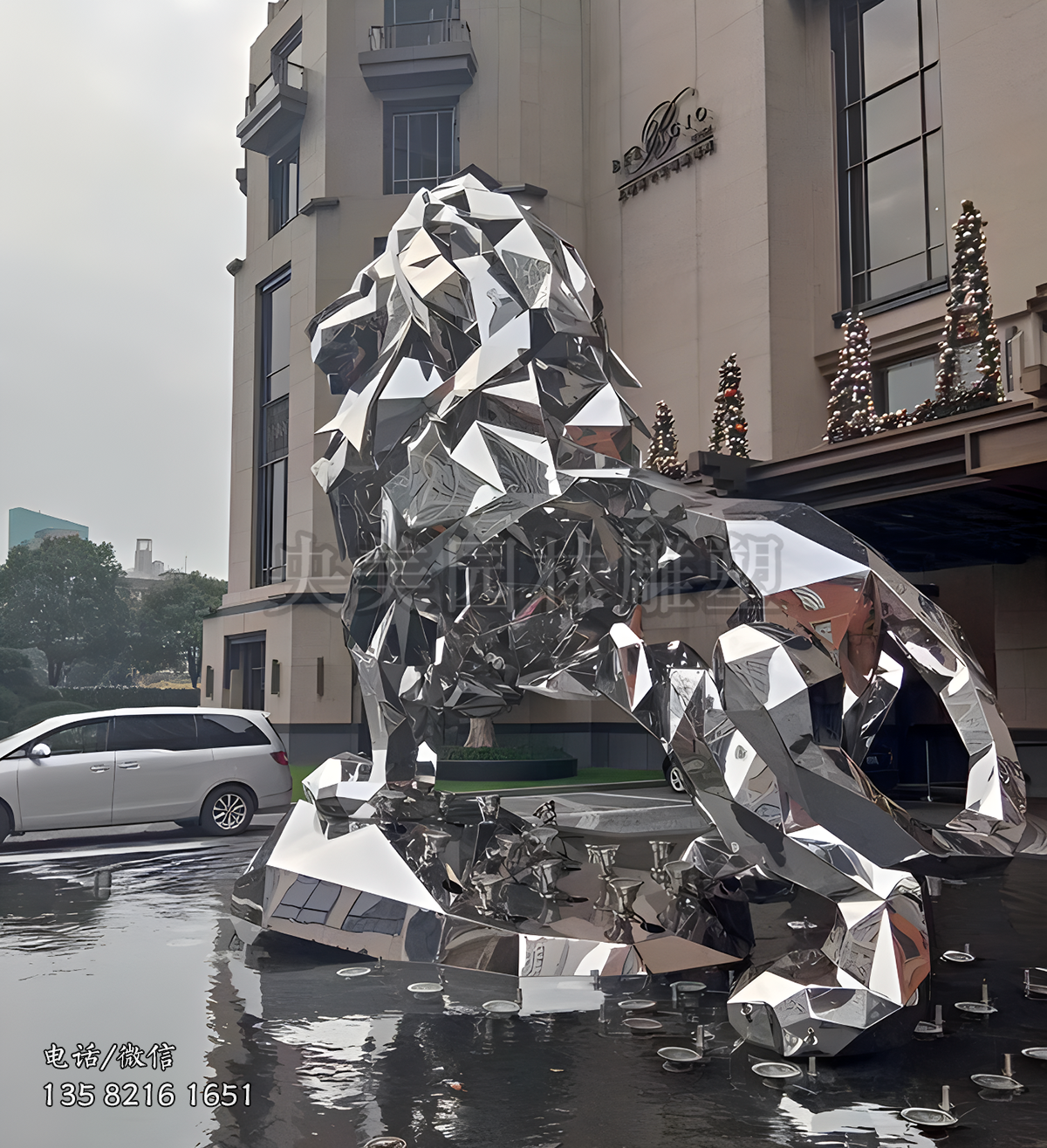 塊面不銹鋼鏡面獅子雕塑