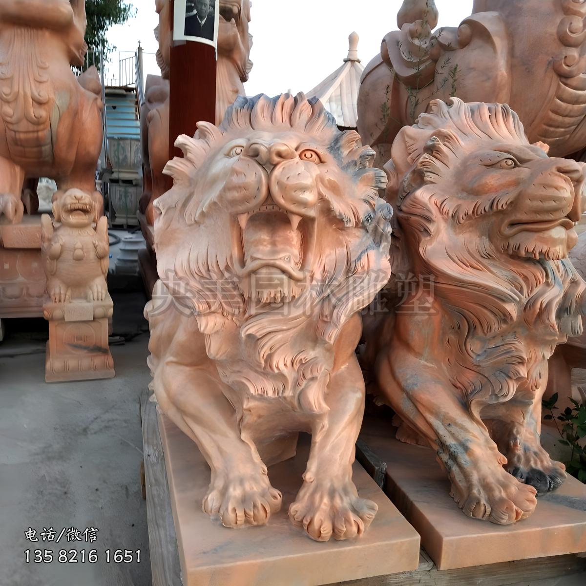 晚霞紅匯豐獅子石雕