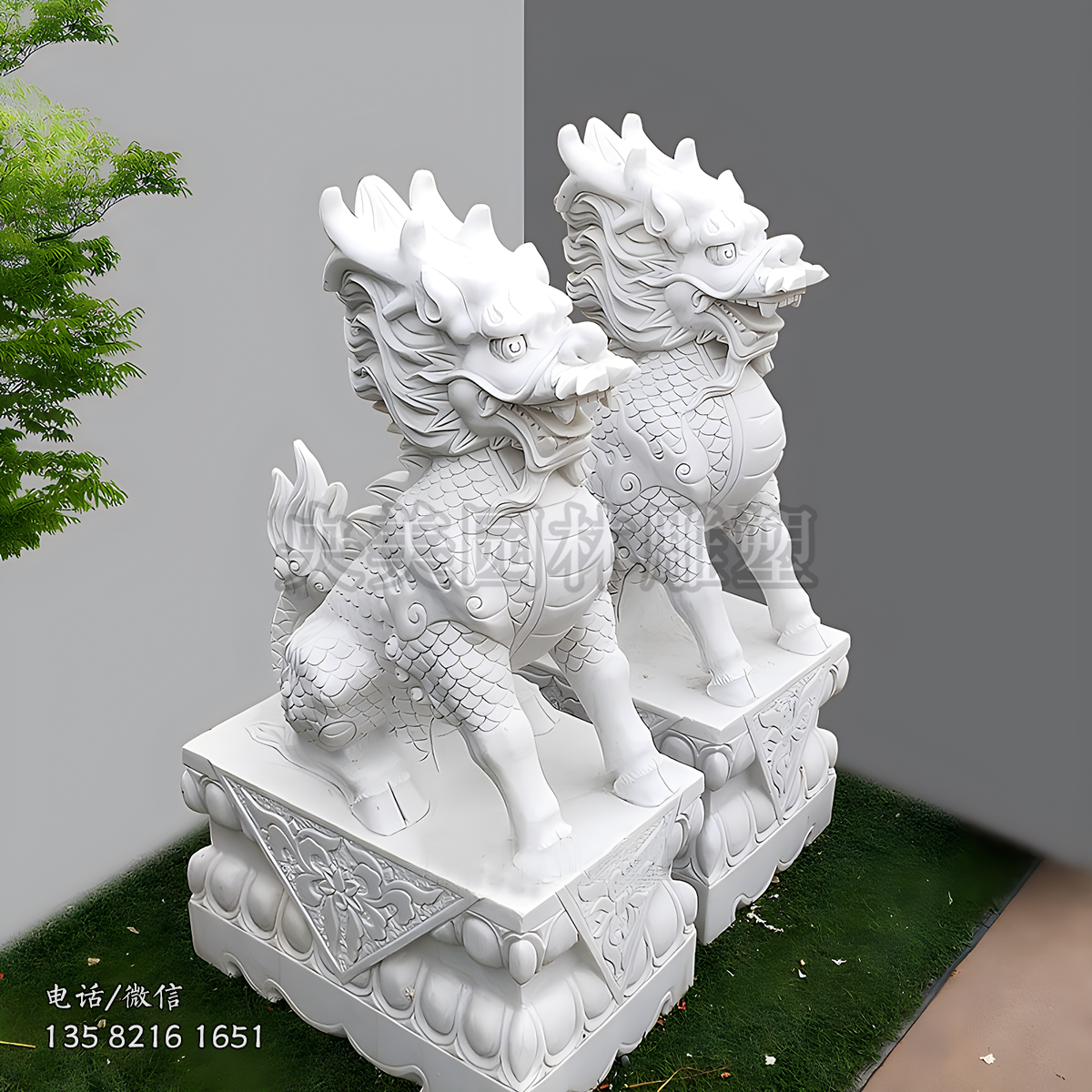 漢白玉大理石瑞獸麒麟石雕