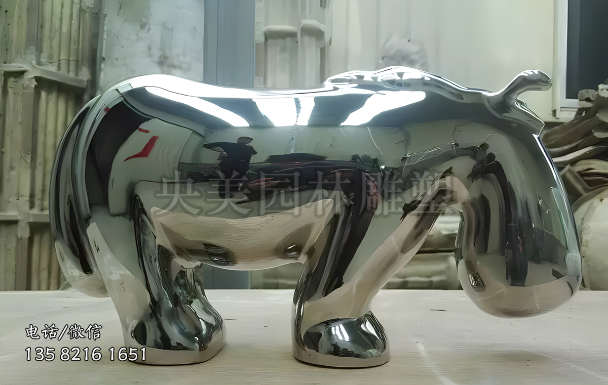 鏡面不銹鋼河馬雕塑