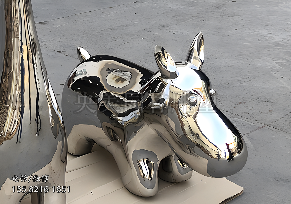 鏡面不銹鋼小河馬雕塑