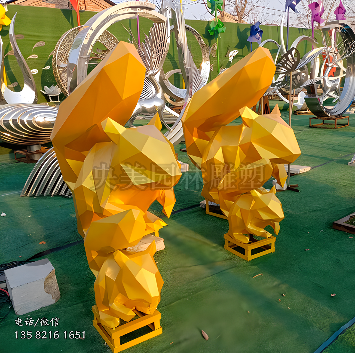 不銹鋼切面松鼠景觀動(dòng)物擺件