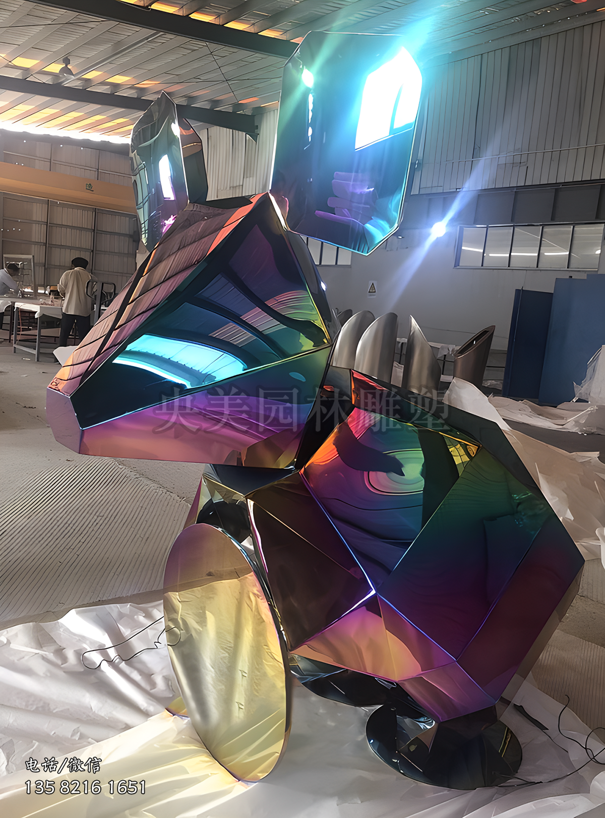 鏡面噴鍍不銹鋼切面米老鼠抽象動物雕塑