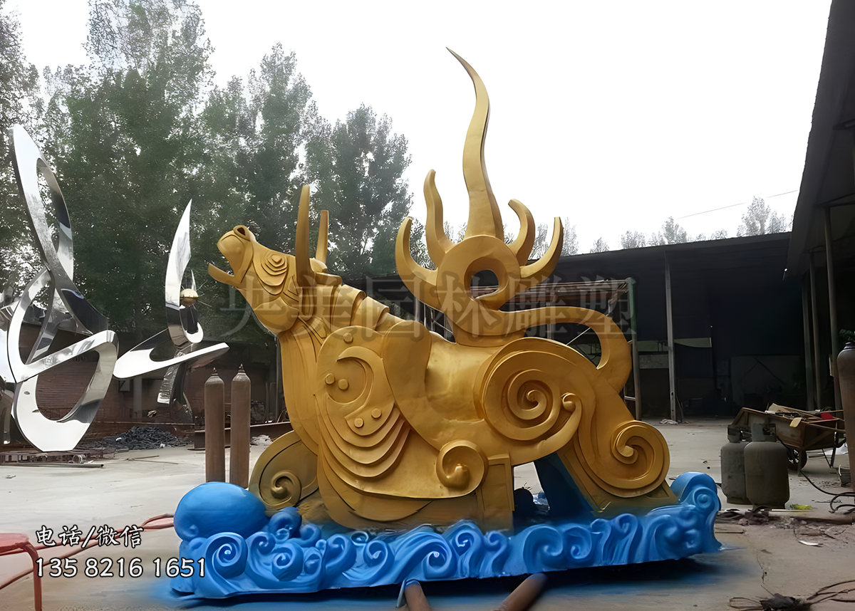 火牛造型不銹鋼抽象牛雕塑