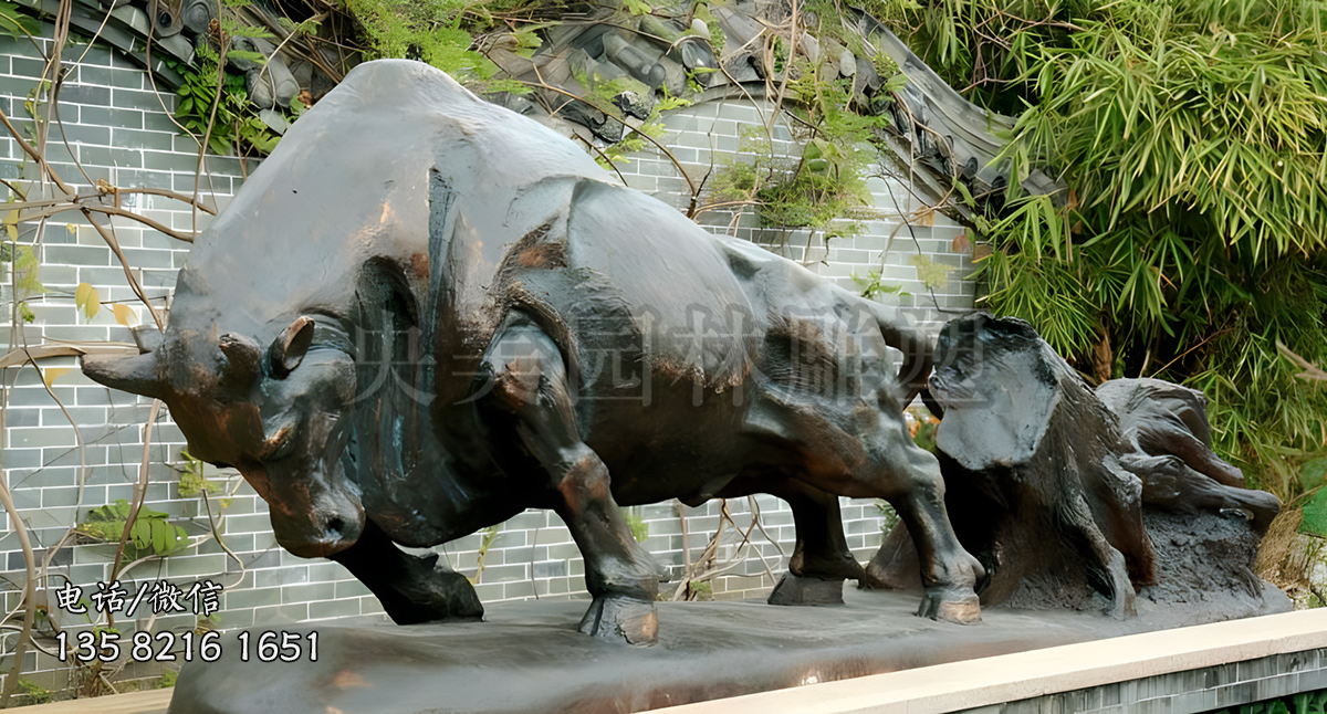 純銅鑄造開(kāi)荒牛雕塑