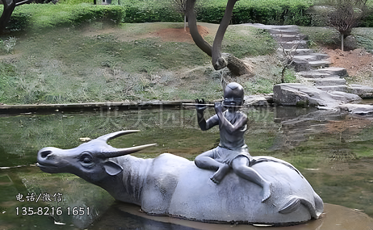 牧童騎牛銅雕塑