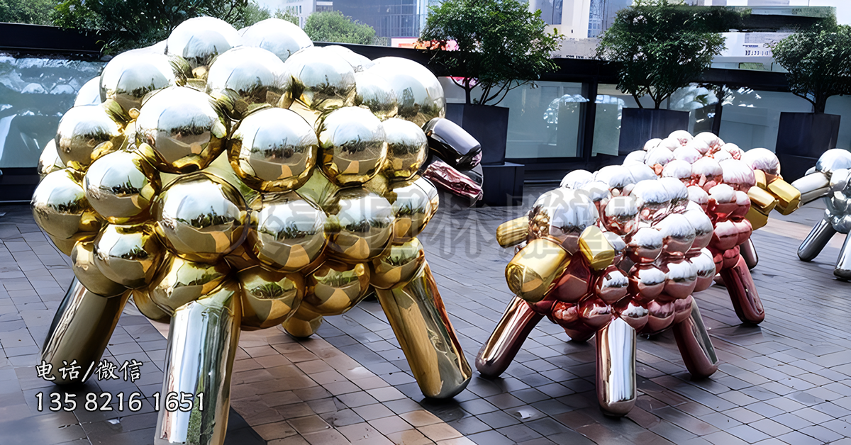 不銹鋼抽象肖恩羊造型雕塑擺件