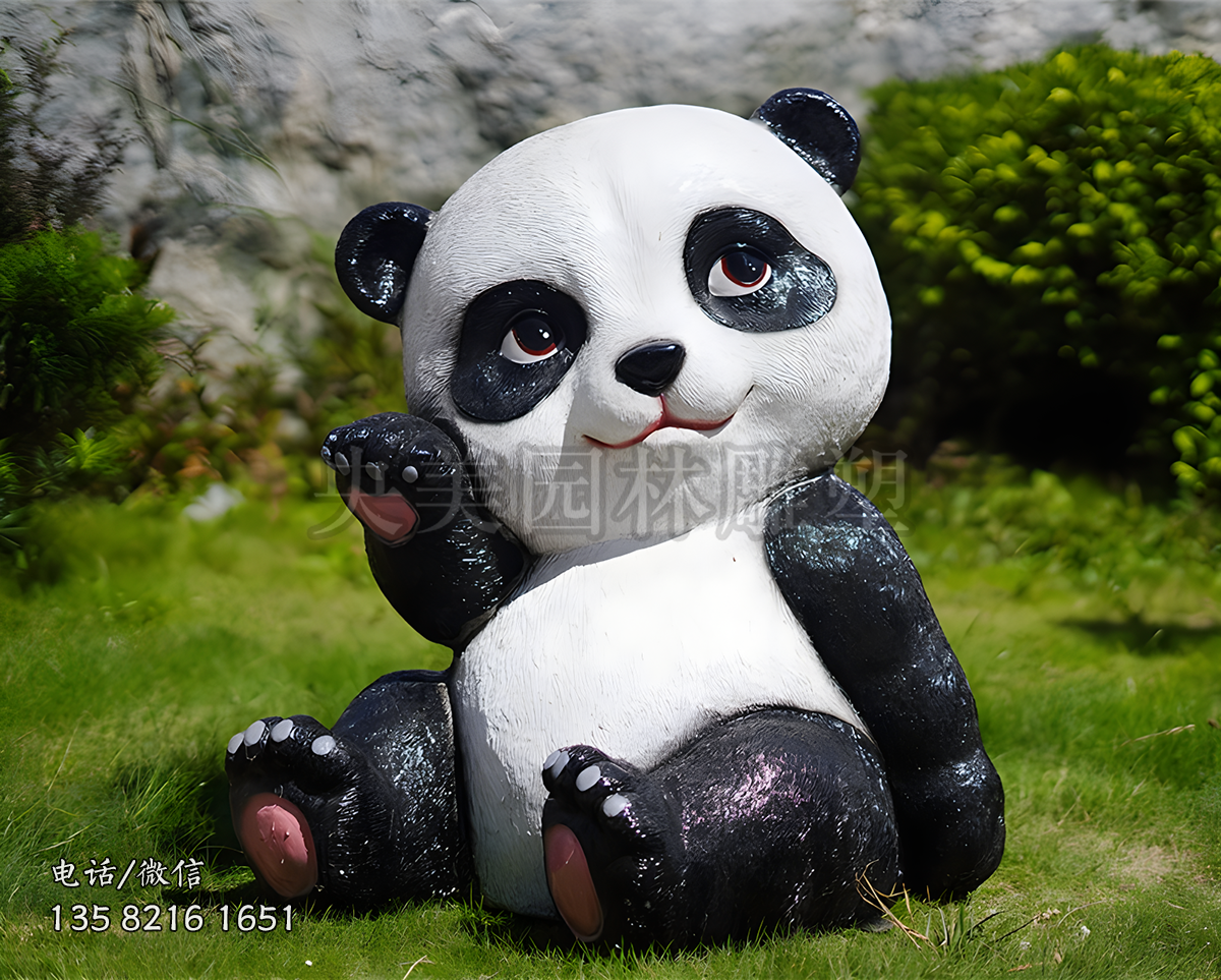 舉手打招呼仿真熊貓玻璃鋼雕塑