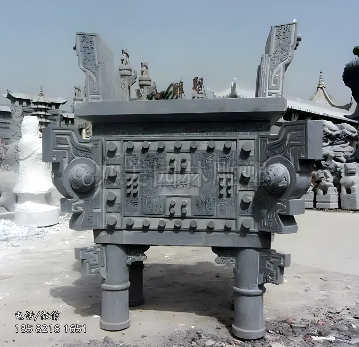 方形青石鼎雕塑