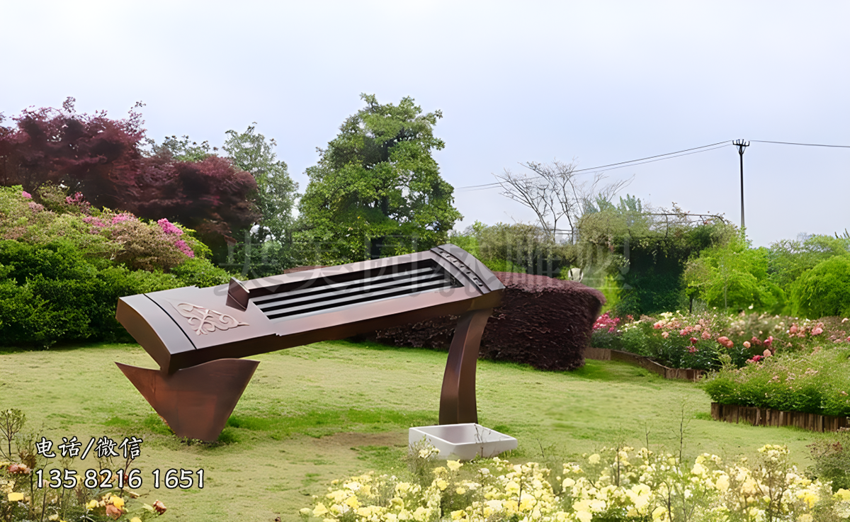 鍛銅古琴景觀雕塑擺件