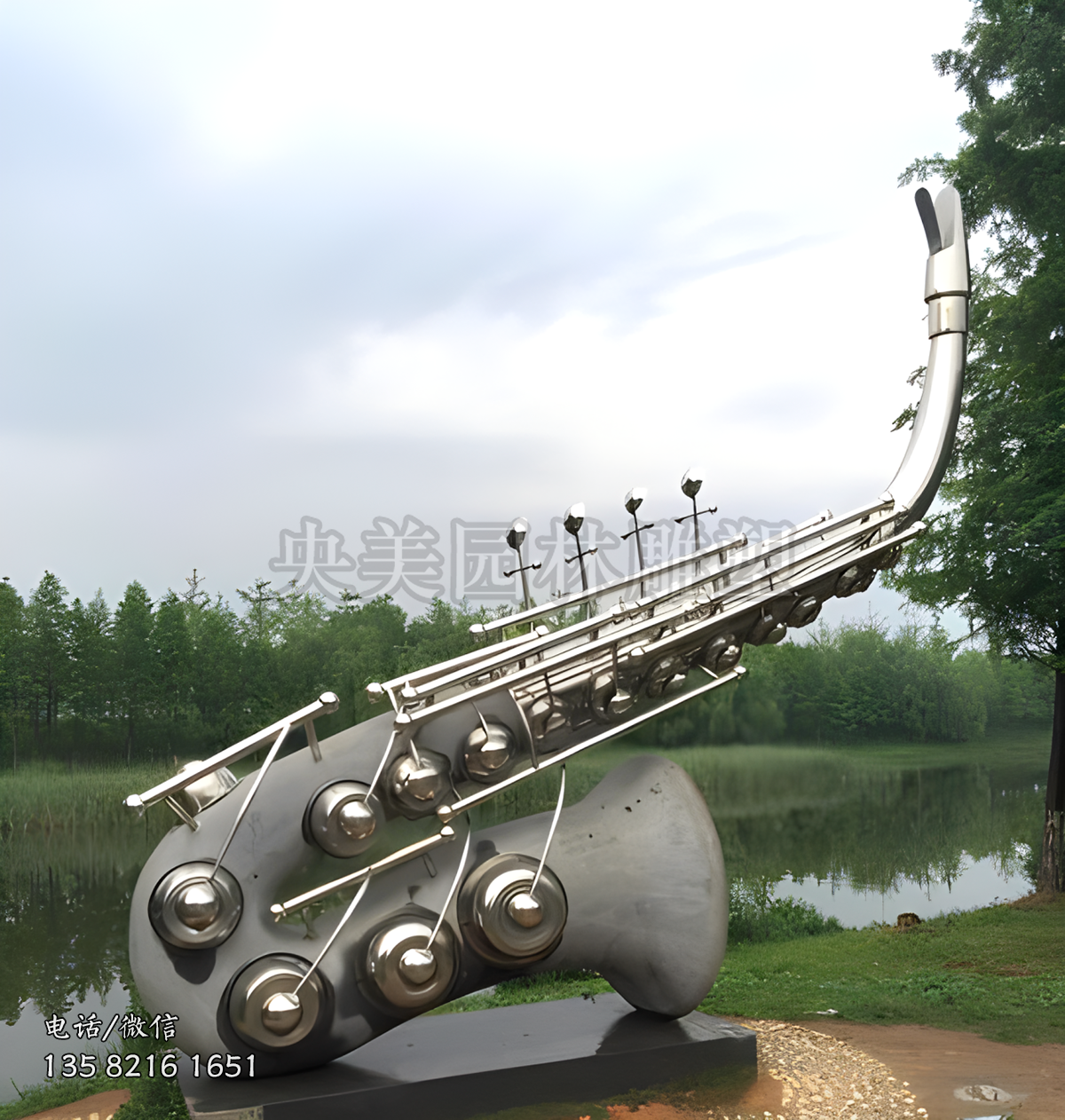 鏡面不銹鋼薩克斯景觀雕塑