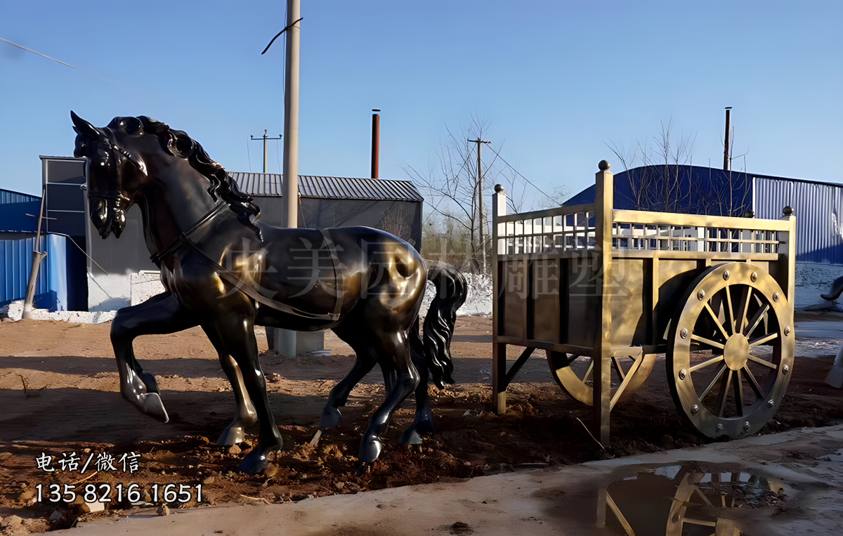 馬拉車鑄銅雕塑