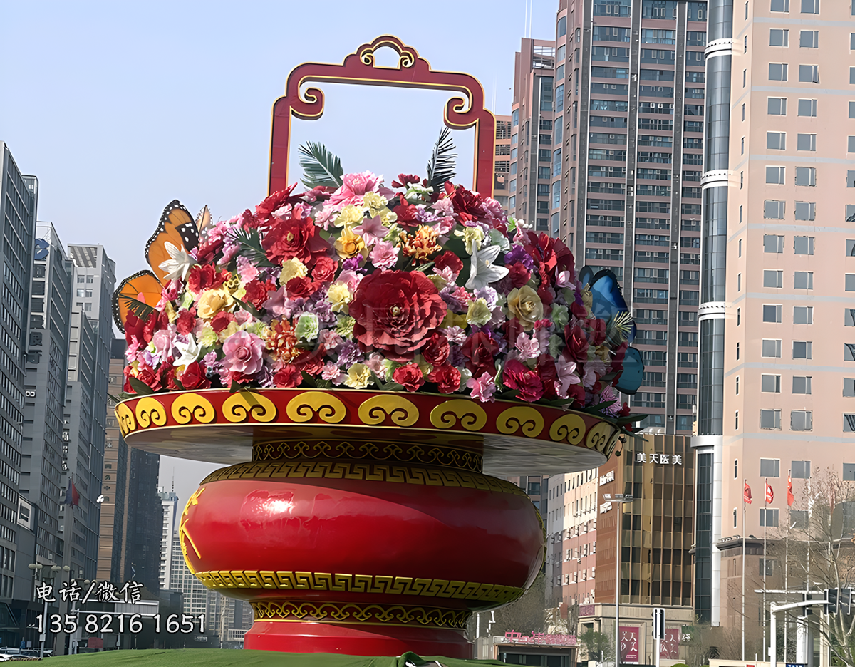 仿真絹花大花籃景觀雕塑