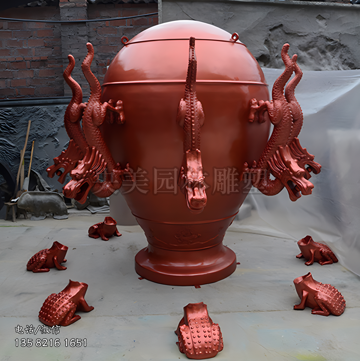 紫銅色玻璃鋼地動儀雕塑擺件