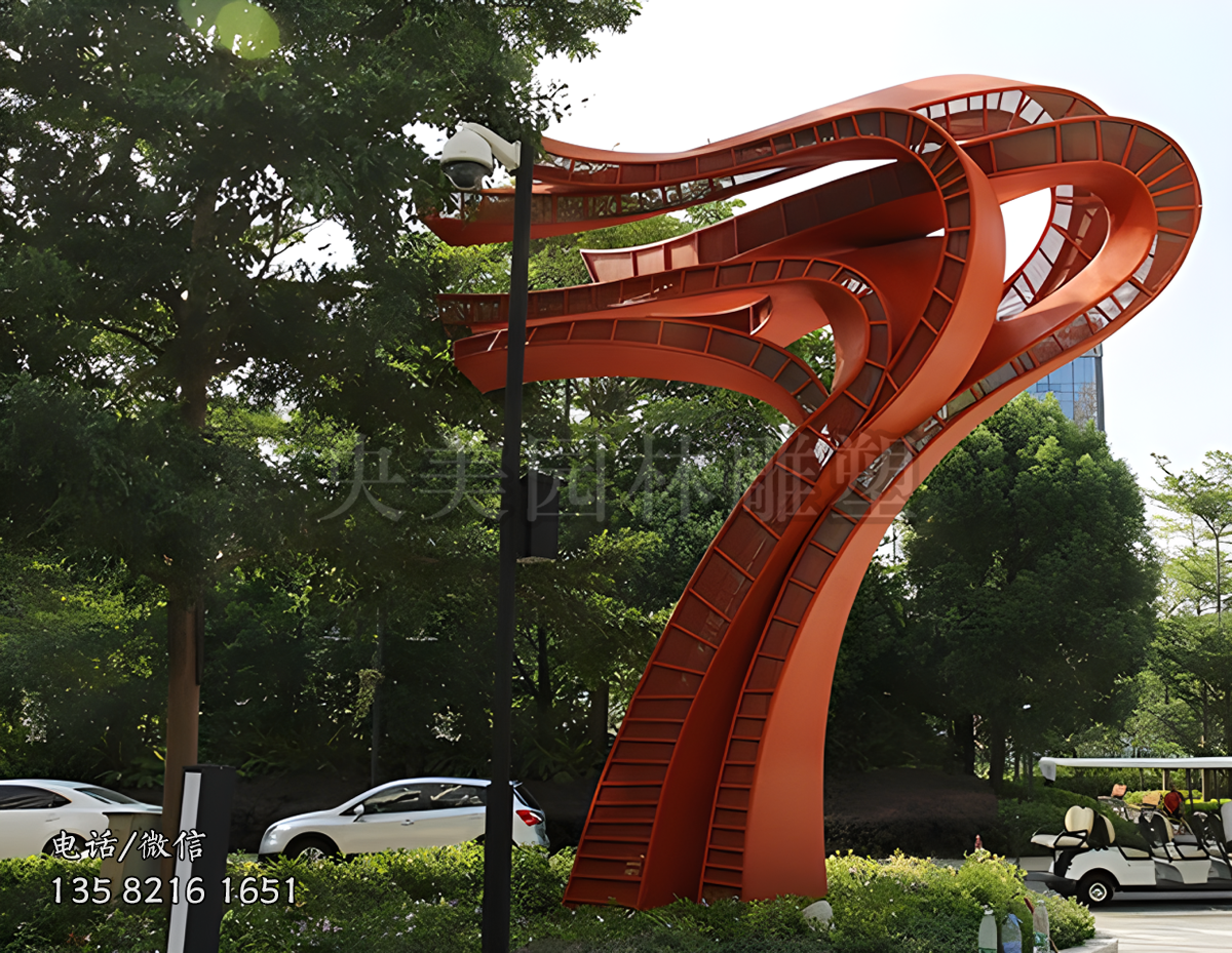 被風(fēng)吹彎的飄帶造型雕塑